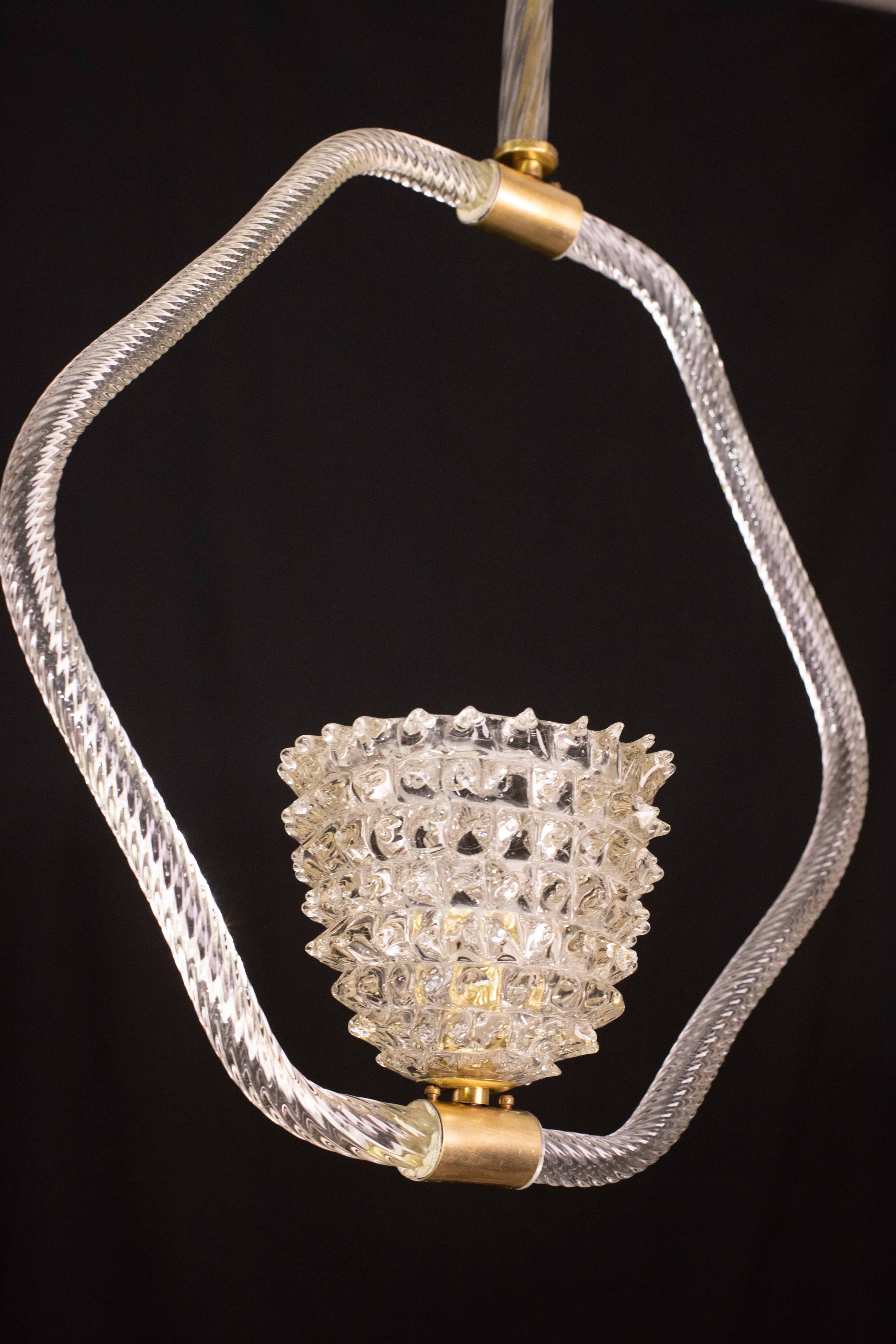 Charming clear rostrato Murano glass chandelier by Barovier & Toso, 1940s