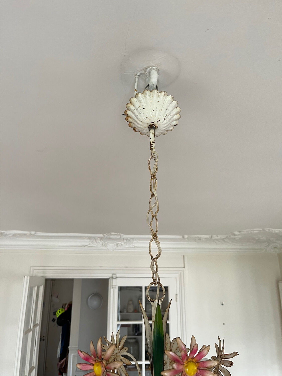 Lustre émaillée bouquet fleurs naïve