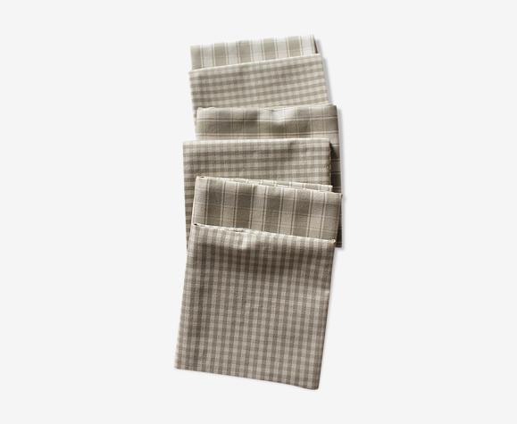 Lot 6 Napkins Vichy Cotton + Beige Linen Tiles Creation