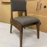 Chair in Wood and Gray Fabric