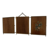 Vintage mirror 1900 barber triptych brass and wood - 29 x 70 cm