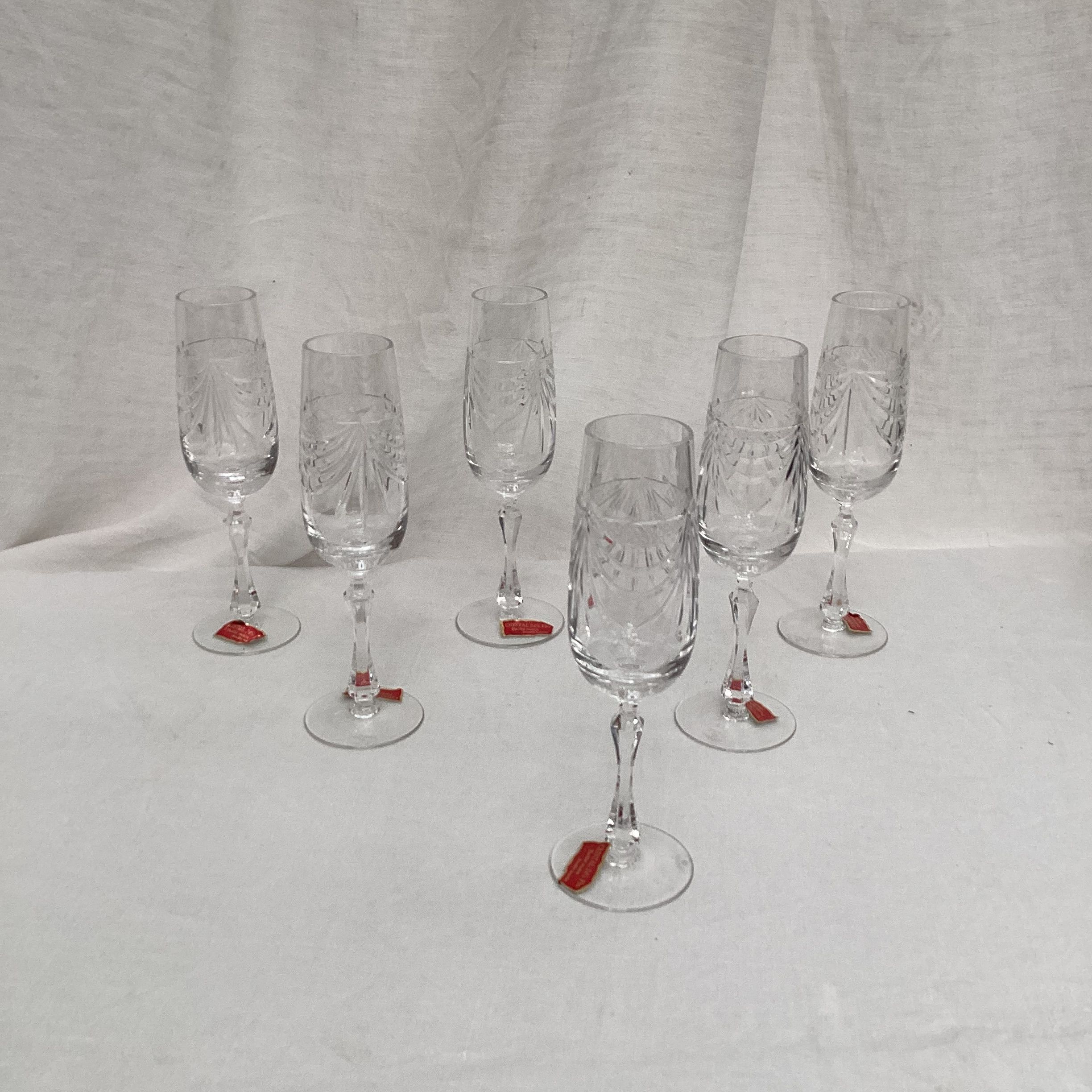 Six champagne flutes in Lorraine crystal stamped