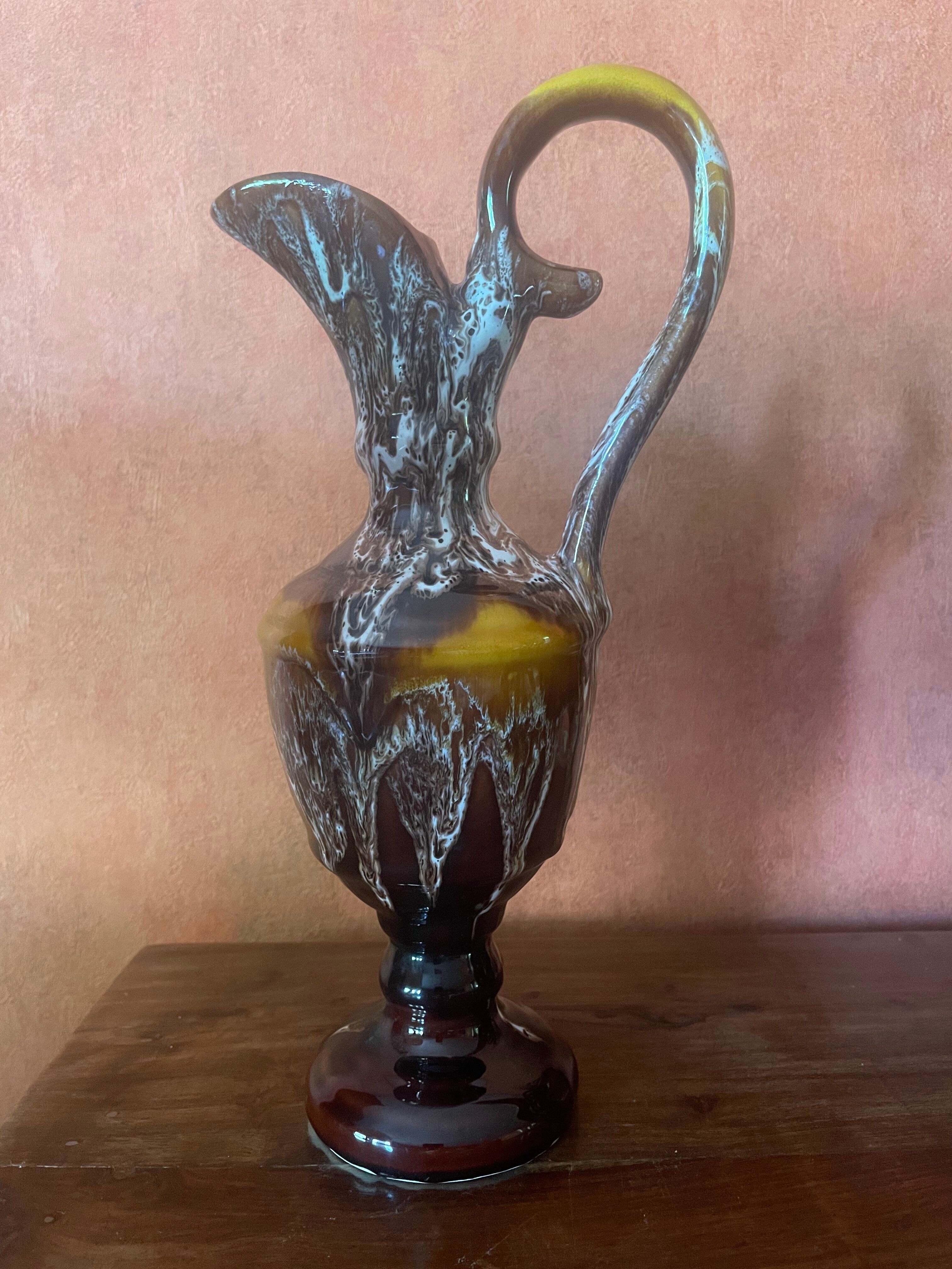 Vintage ceramic pitcher vase from Vallauris – Flamed enamel with an effect of jade.