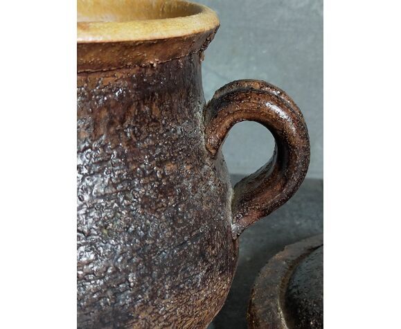 Ceramic covered pot by Jean Marais signed, Vallauris 80s