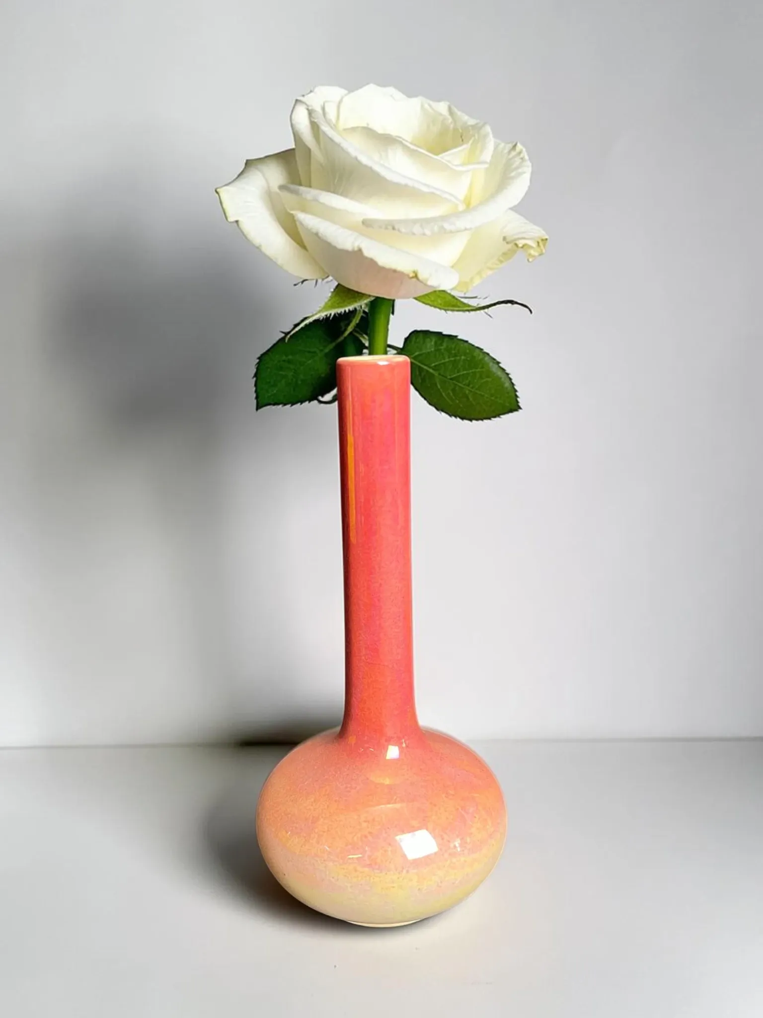 Art Nouveau, iridescent faience soliflore vase from Sarreguemines around 1900.