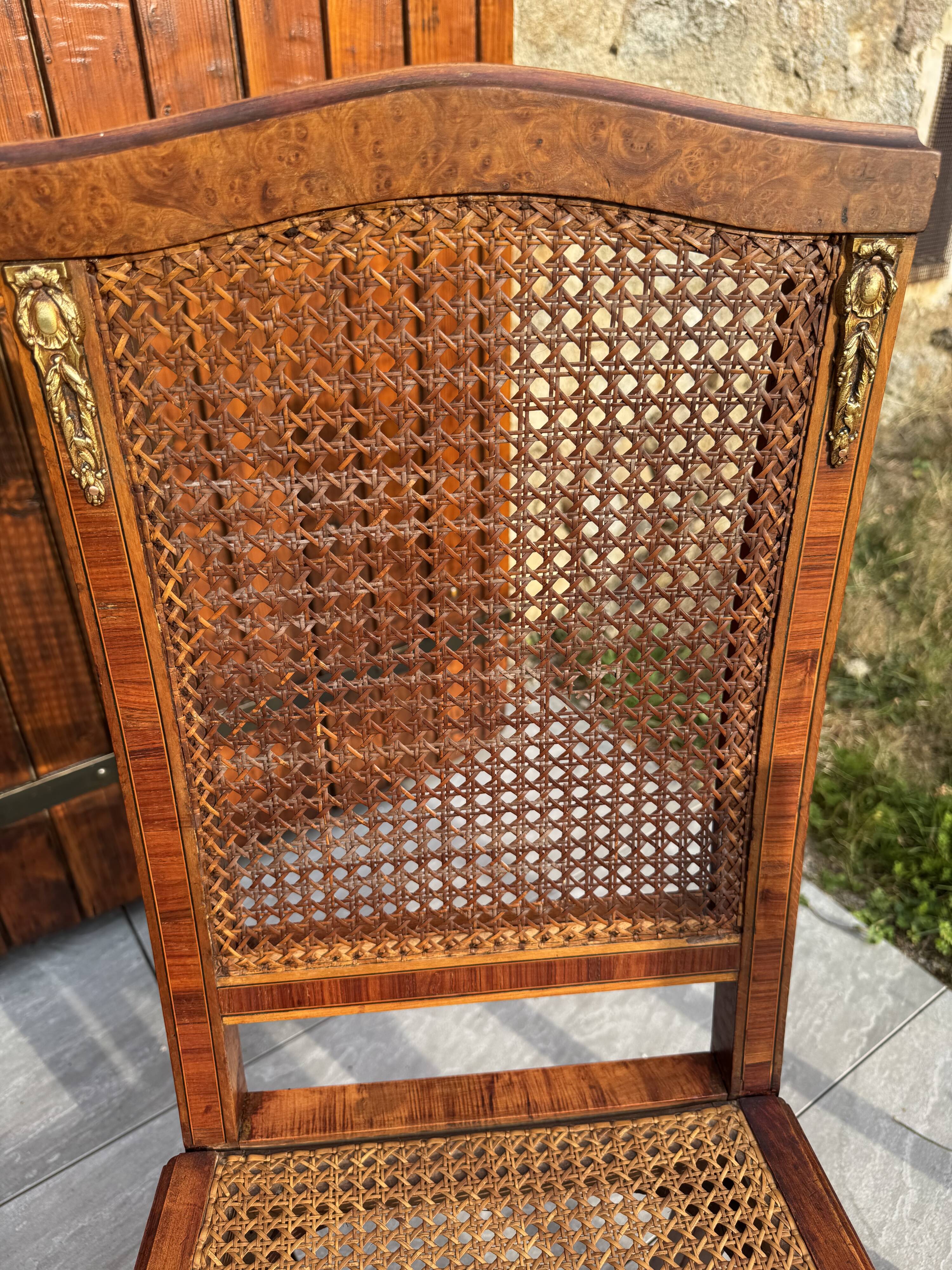 Set of four antique Louis XVI style chairs, wood and cane