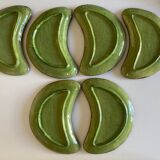 Set of 6 plates of green glazed earth Etienne Noël in Dieulefit 1950