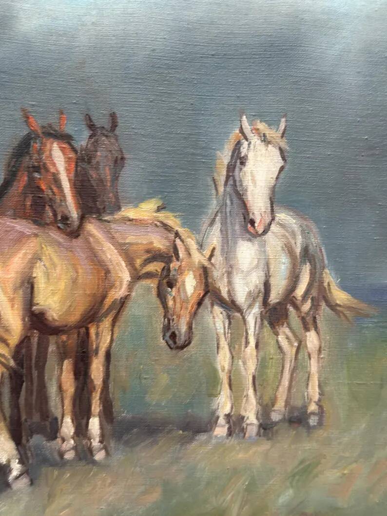 Original Swedish Oil on Canvas – “Horses” – Signed – Vintage & Framed – 59.5 × 49.5 cm
