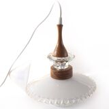 Opaline pendant light, Clichy globe and wood