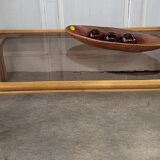 Rattan coffee table and smoked glass, from the 70s