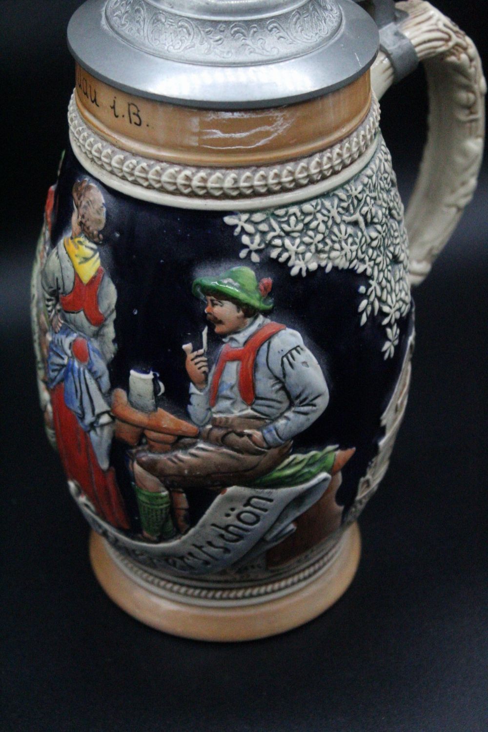 West Germany beer stein mug with lid vintage marzi remy, middle century modern mcm drinkware
