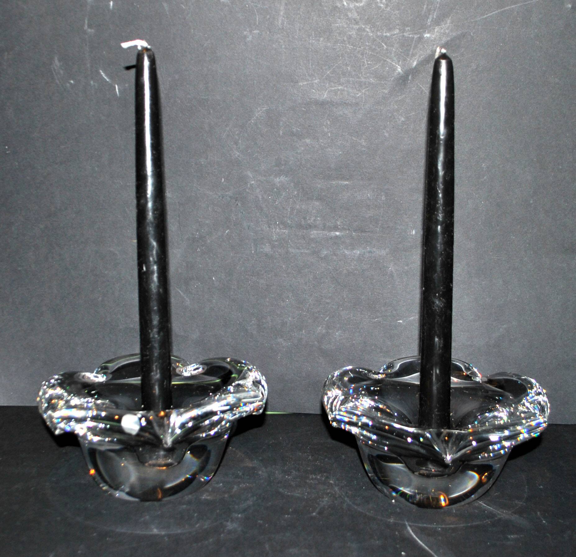 Set of 2 crystal candlesticks signed daum france - flambeaux vintage design 1960