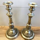 Ancienne paire de bougeoirs chandeliers flambeaux époque Louis Philippe argent