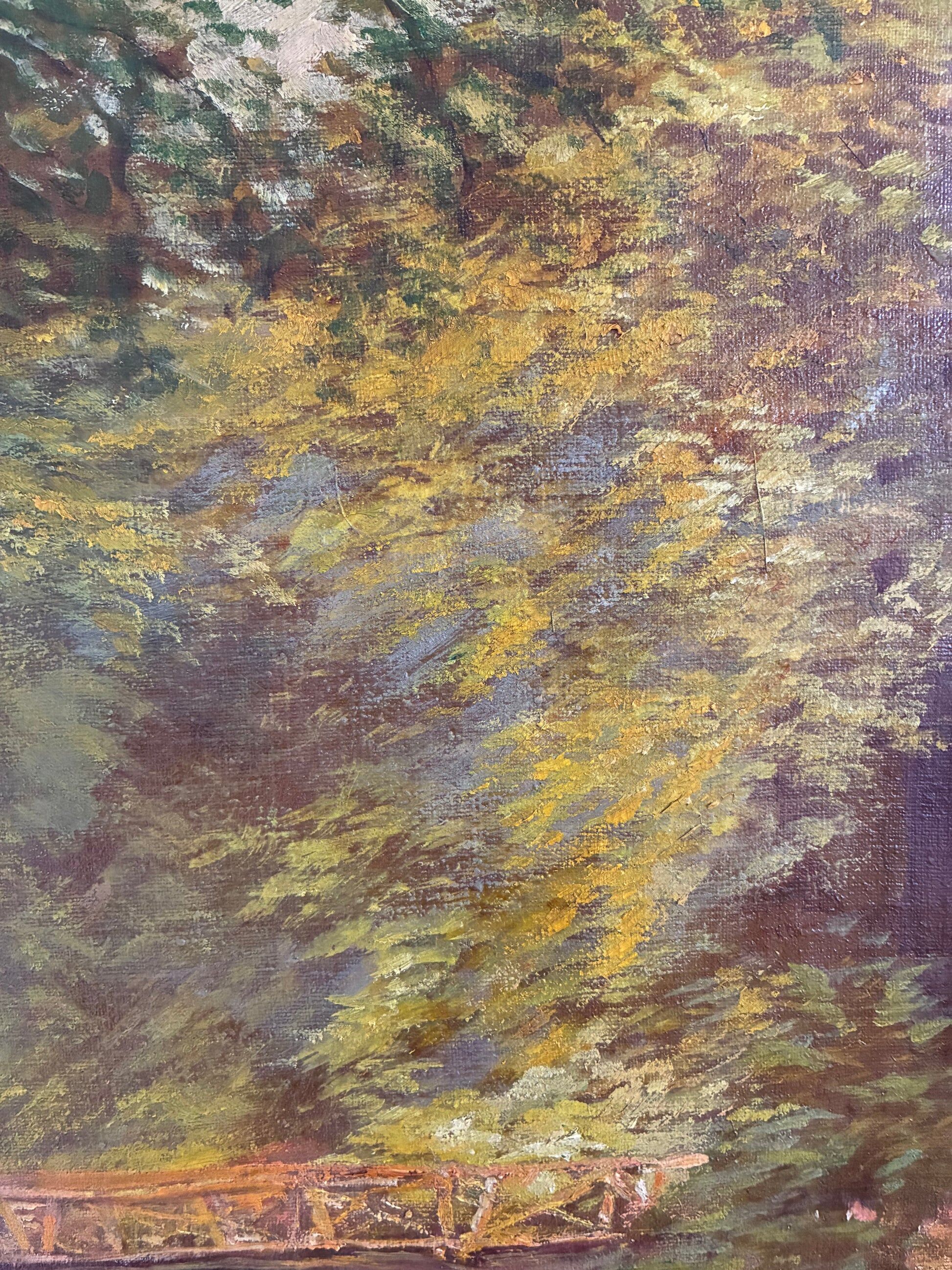 Peinture à l'huile vintage originale paysage forestier