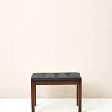 Vintage rosewood pouf with faux leather seat