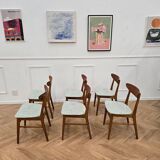 Set of 6 green fabric chairs