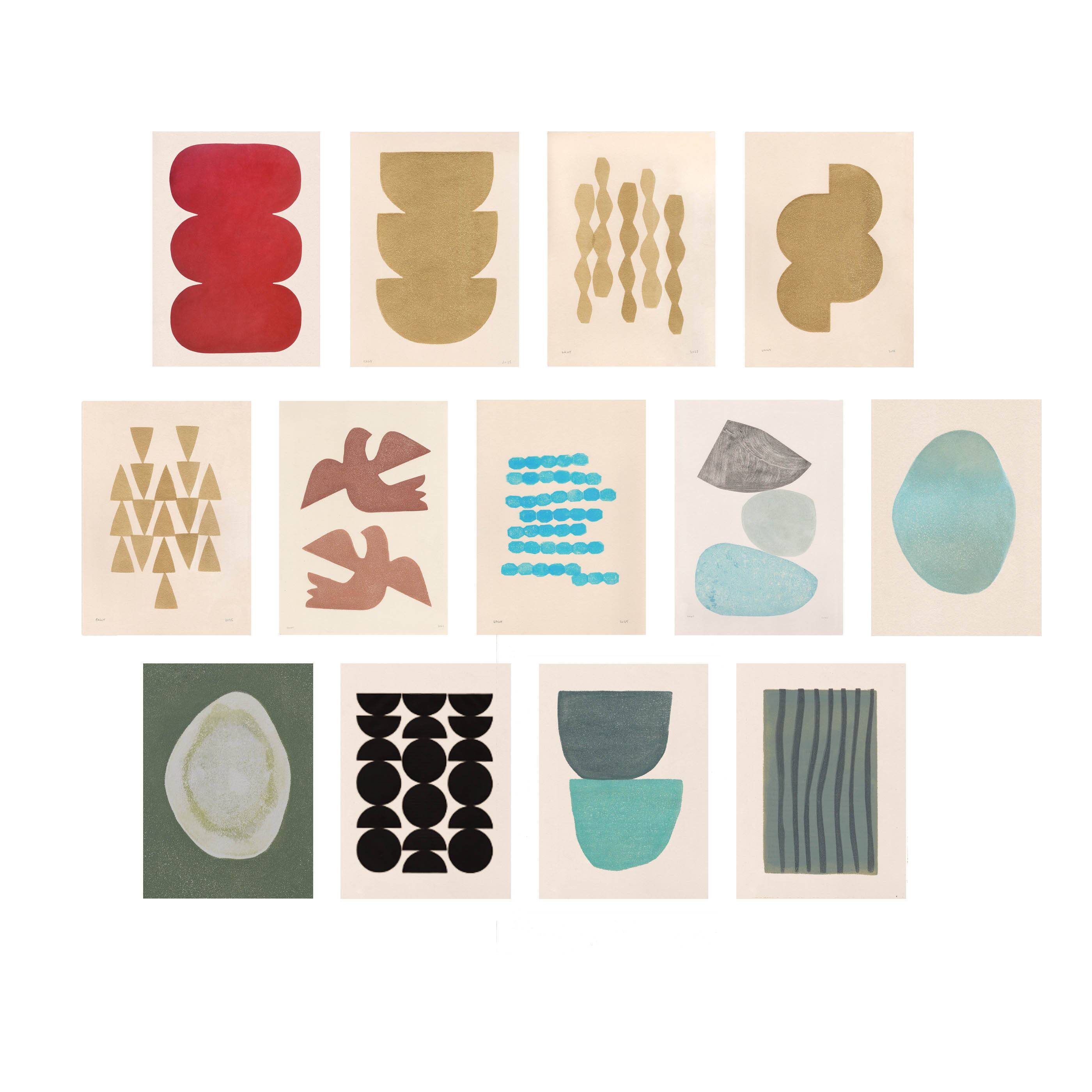 Collection of 13 paintings, 50x70cm, signed Eawy