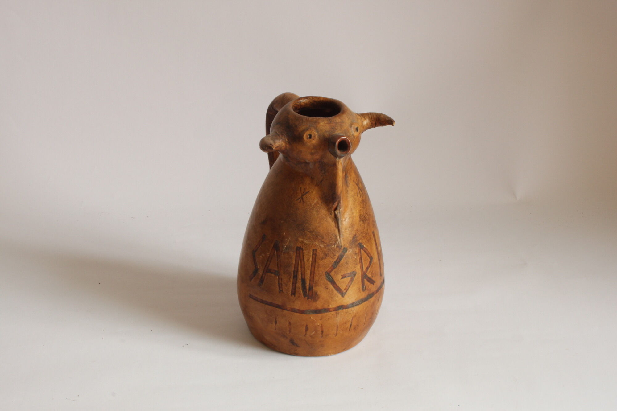 Spanish bull leather sangria pitcher by Artesania Raymon, 1950s.