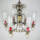 Vintage porcelain and brass chandelier, Italy, 1930s