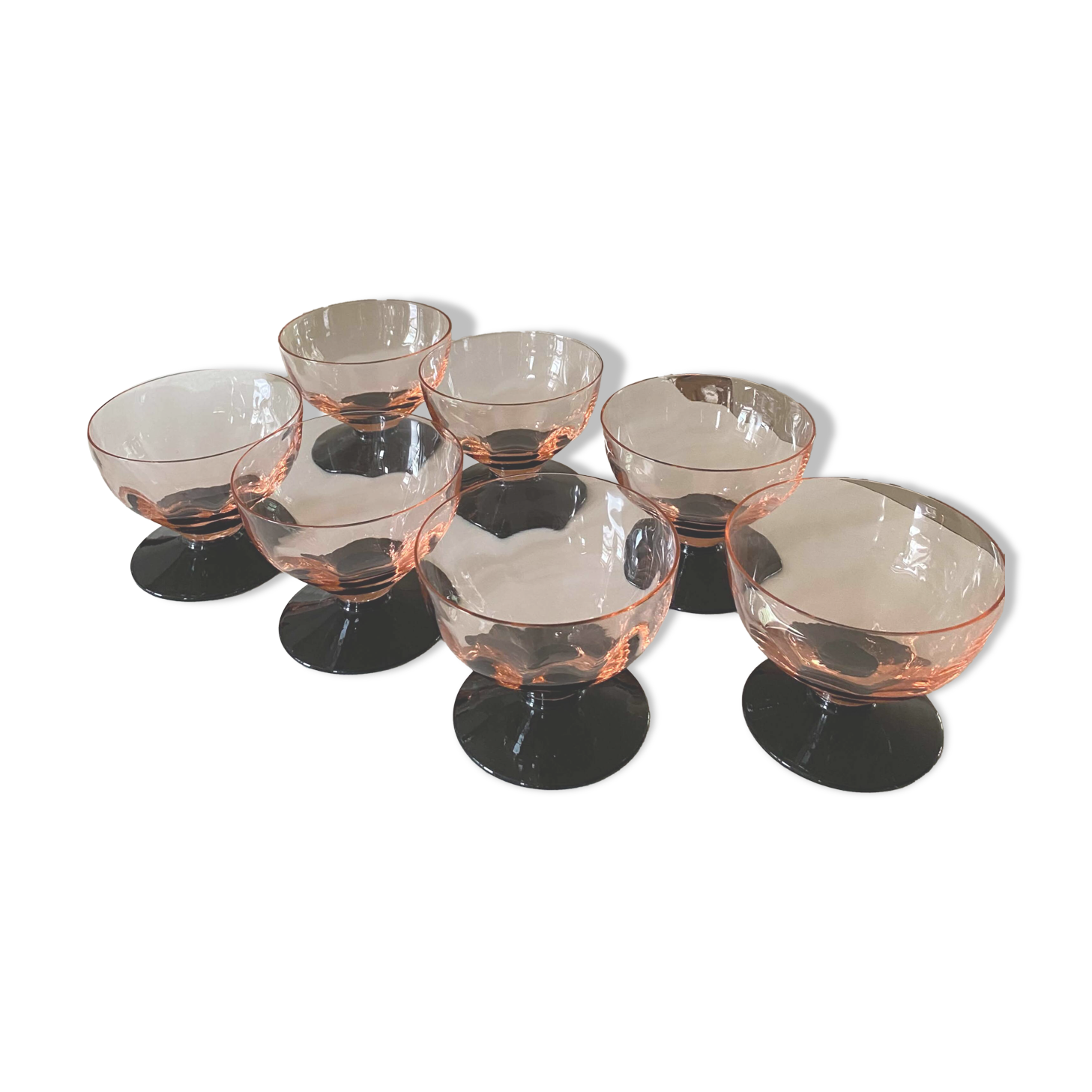 7 vintage Art Deco champagne or dessert coupes
