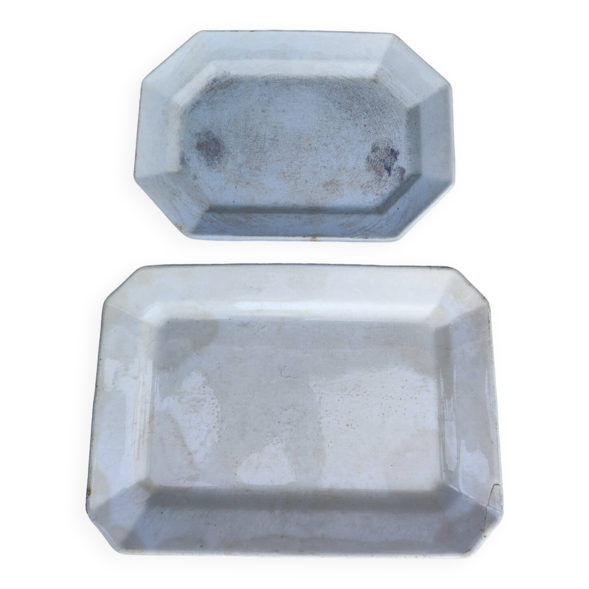 2 old earthenware dishes, one from Gien