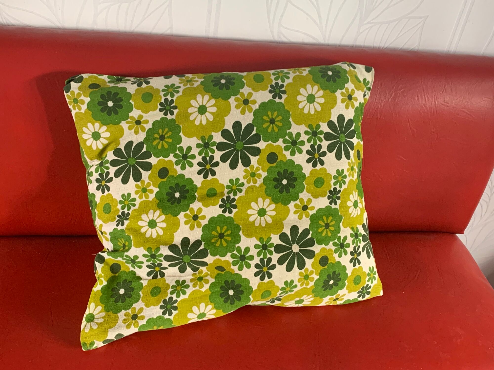 Cushion cover, green lotus flowers, vintage 1970