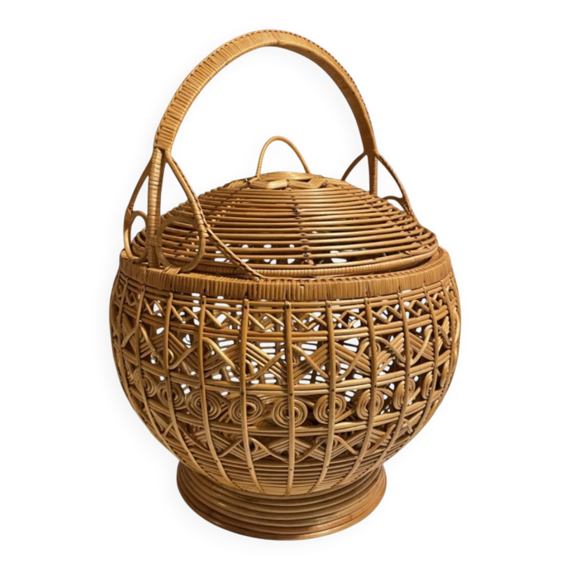Large vintage woven rattan basket