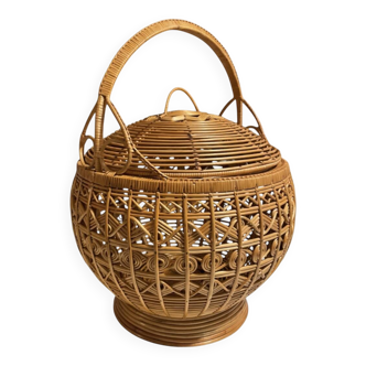 Large vintage woven rattan basket
