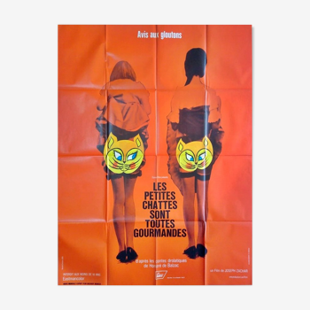 Affiche vintage originale 1971 les petites chattes sont toutes gourmandes 120x160 cm