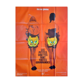 Affiche vintage originale 1971 les petites chattes sont toutes gourmandes 120x160 cm