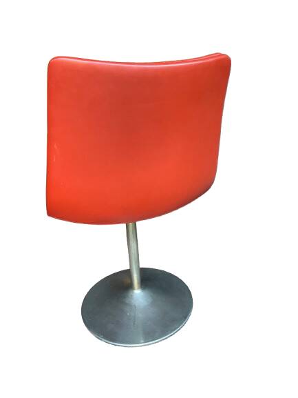 Set of 6 bright red leather tulip chairs