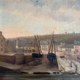 Oil on canvas by F. Lemoine the port of Nantes late 19th century stucco frame