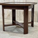 Art Deco side table in mahogany and top covered with a fabric under glass plate