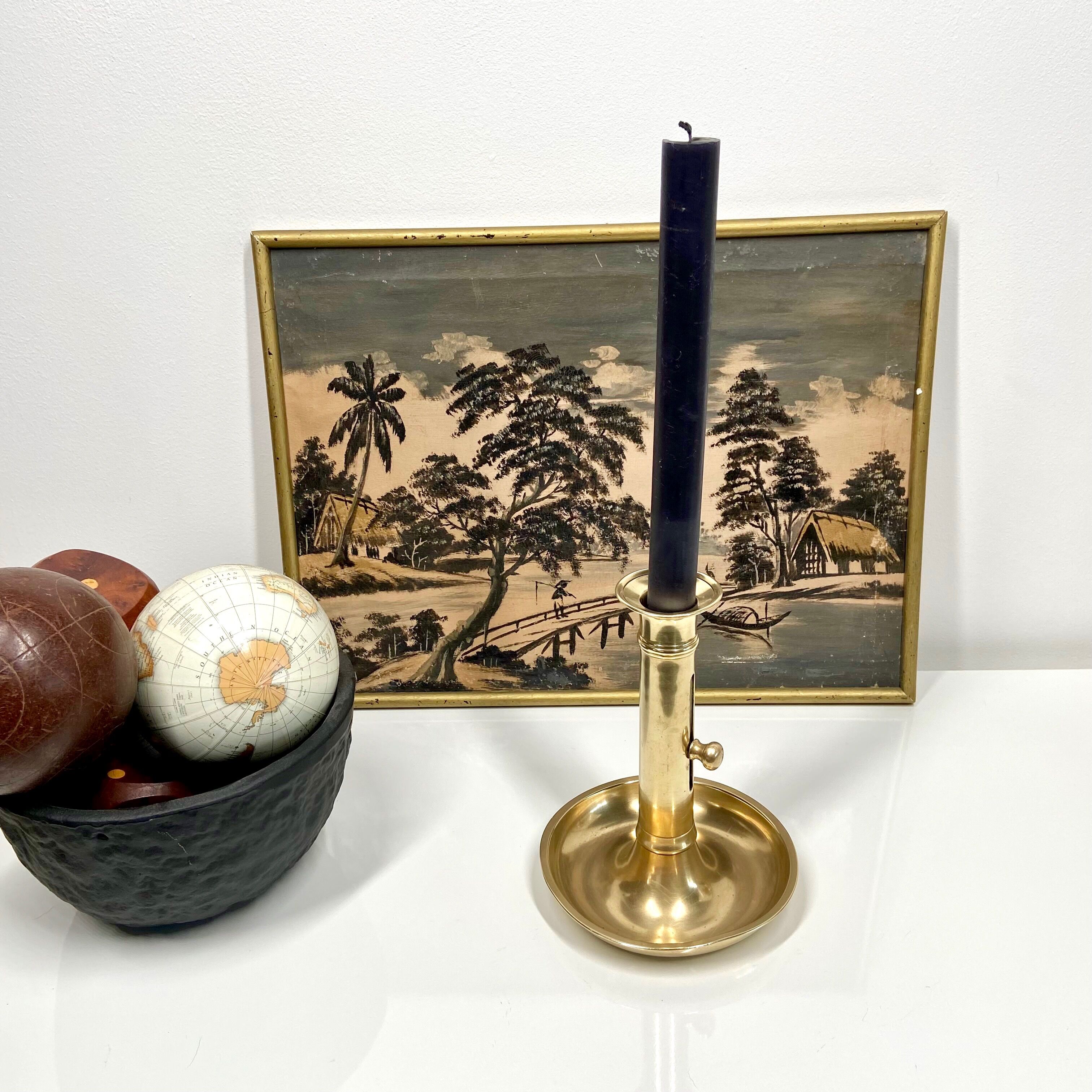 Solid brass candle holder with pusher