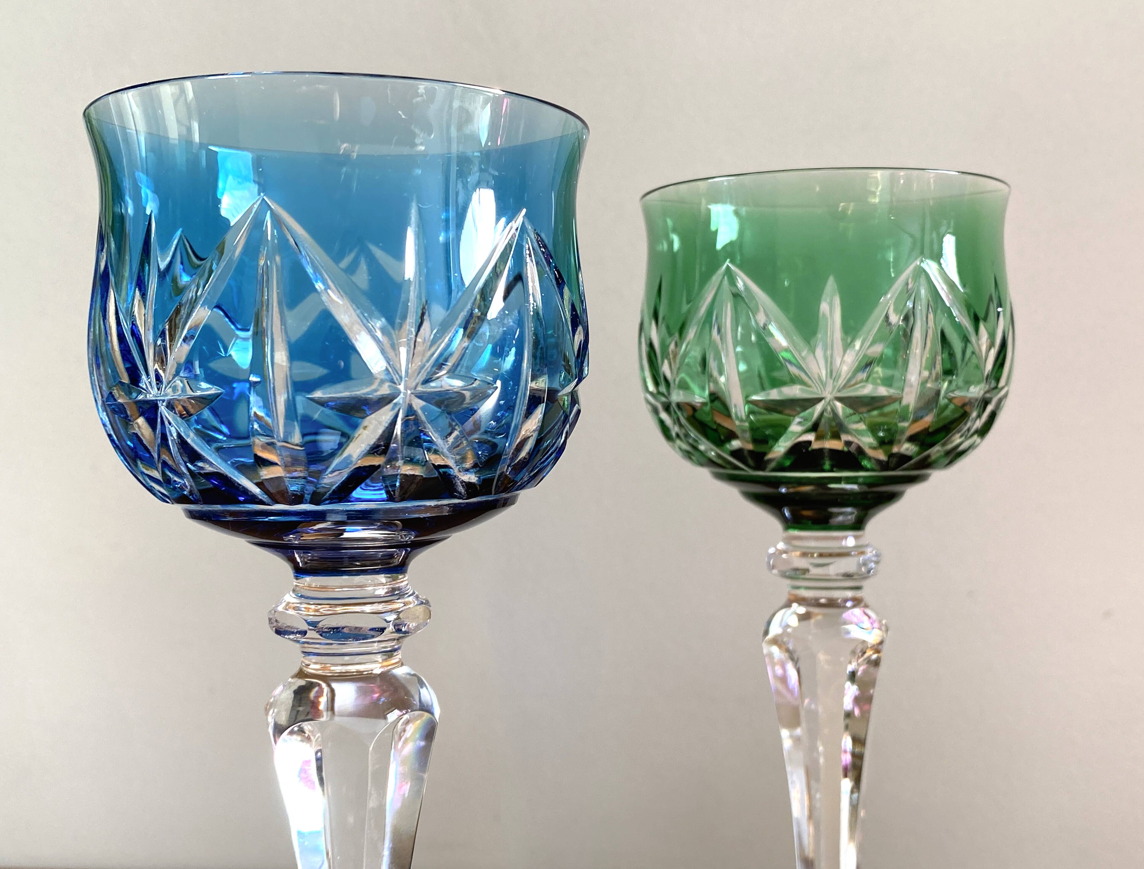 Set of 6 large Rhine wine glasses Roemer in colored crystal