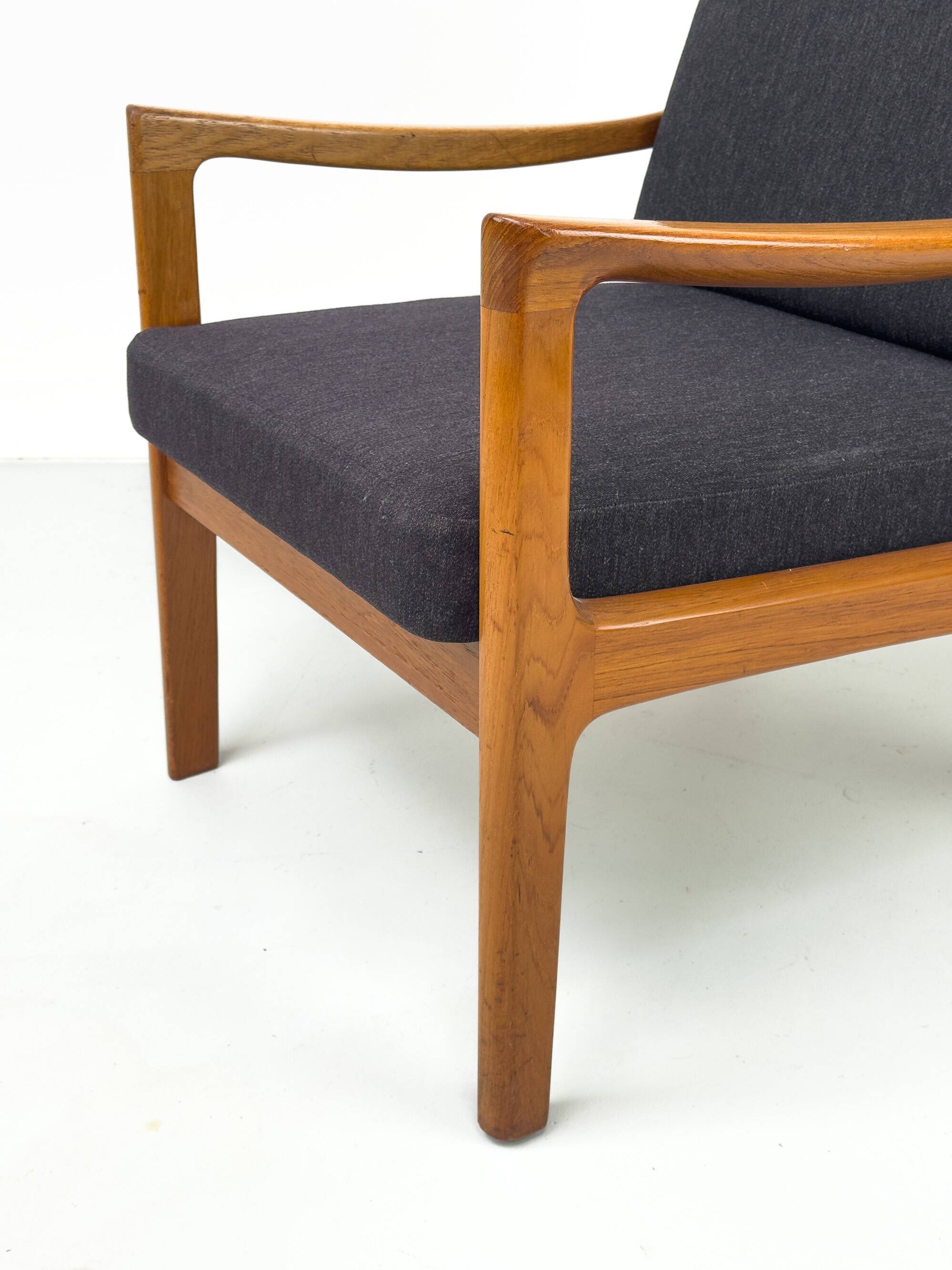 Senator Lounge Chair and Ottoman in Teak and Wool by Ole Wanscher for P. Je