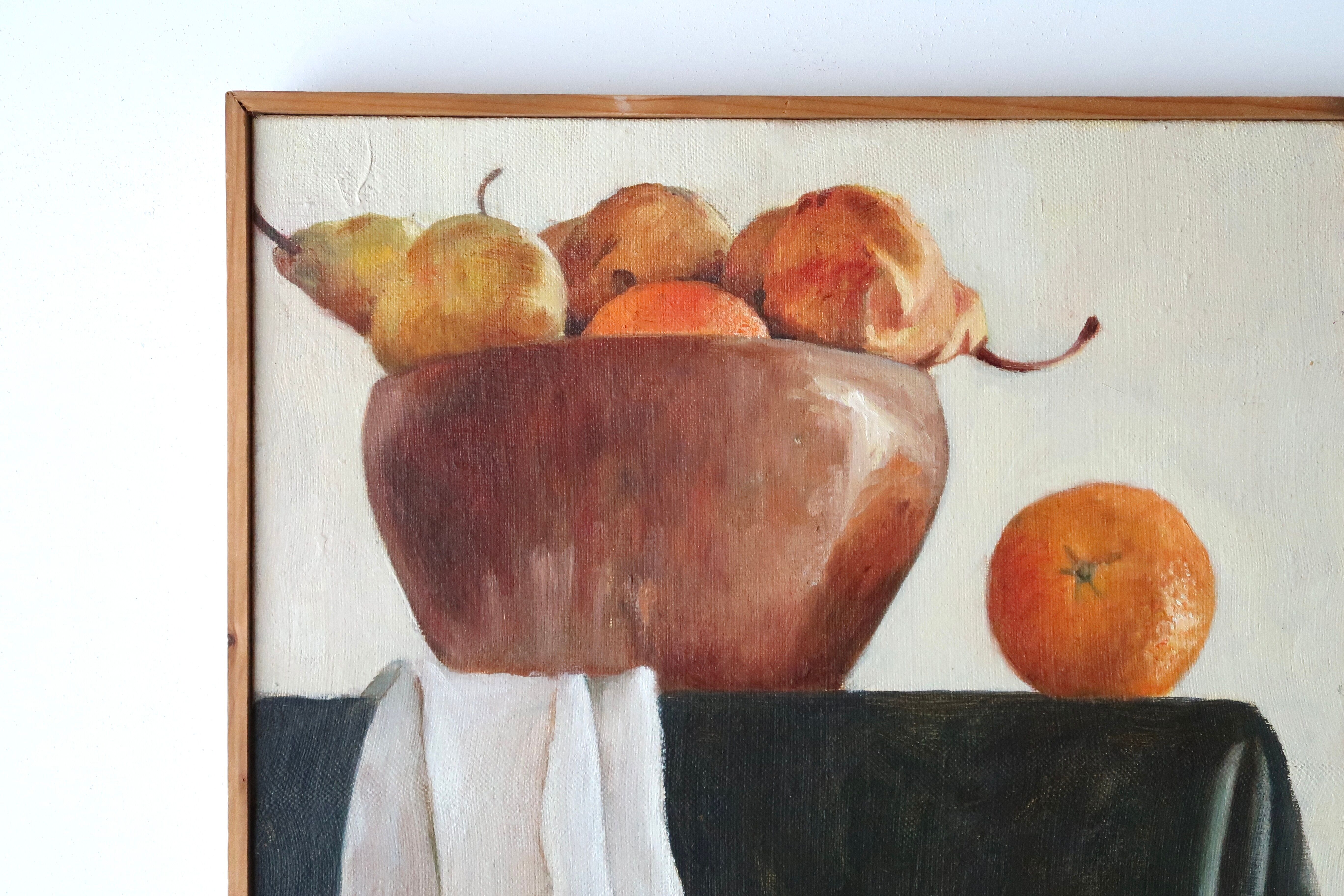Painting, oil painting: Still life with fruit, 70s
