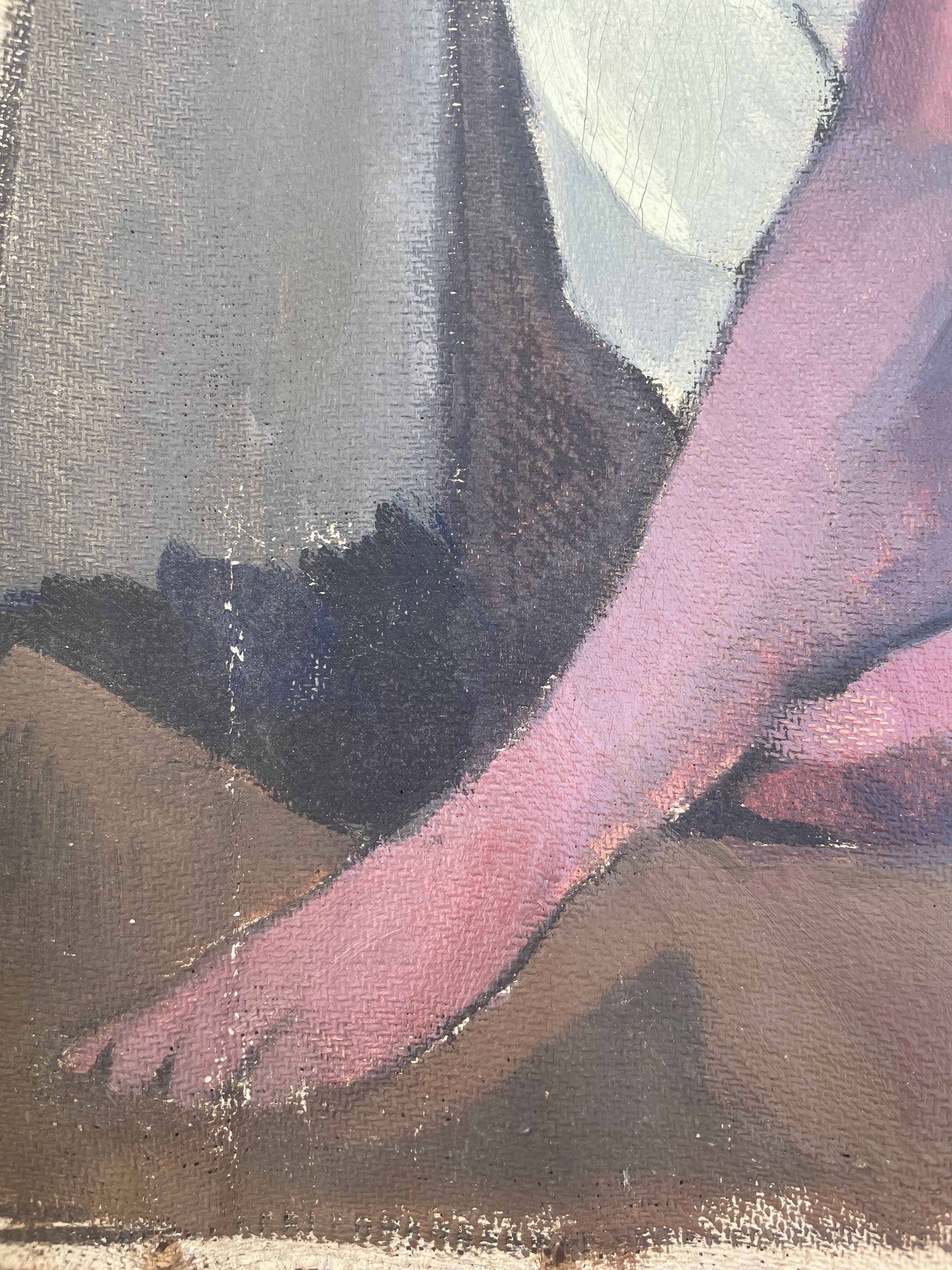 Tableau peinture ancienne nu féminin cubiste XXe