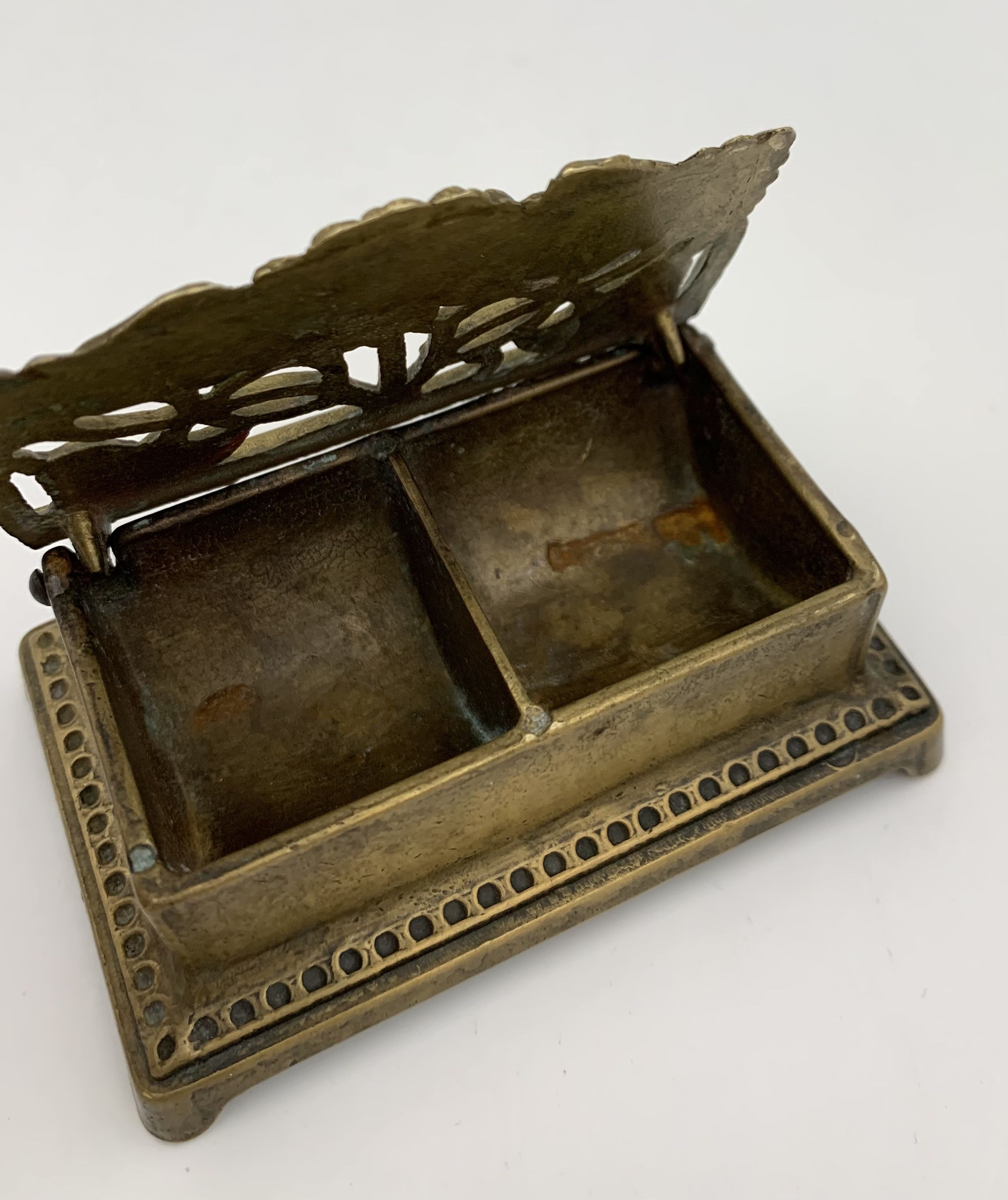 Old brass stamp box, floral decoration - twentieth century