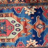 Vintage 1950s German tribal style wool rug, geometric medallion, 84cm x 180cm