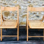 Set of 2 vintage folding chairs, rattan cane for Habitat, circa 70/80