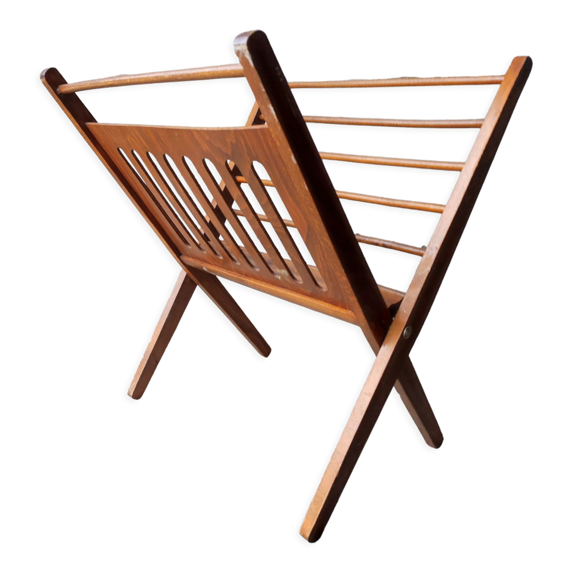 Foldable wooden magazine holder Braakman and Scandinavian vintage Pastoe