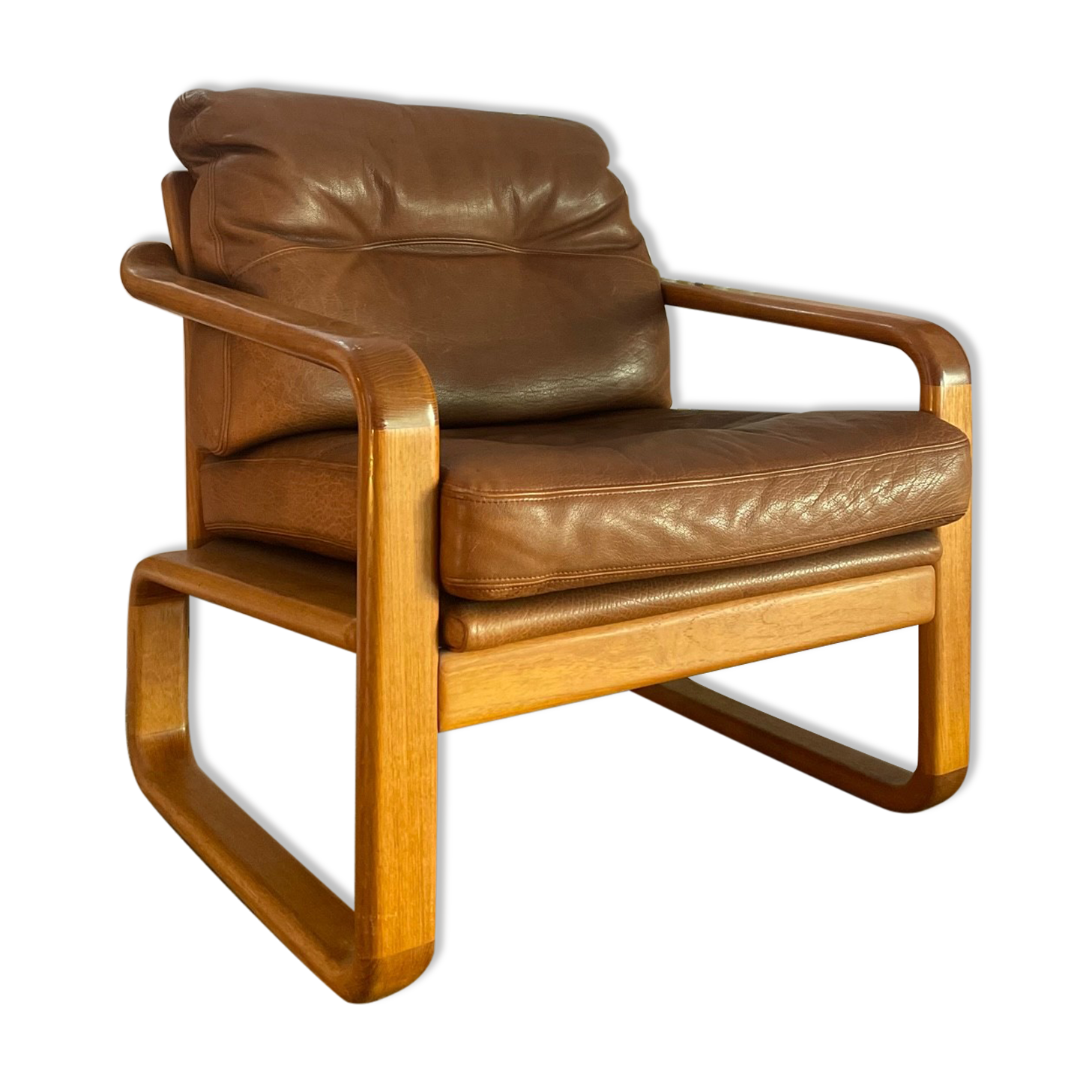 Armchair HS Denmark in leather and teak from the 60s