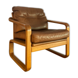 Armchair HS Denmark in leather and teak from the 60s