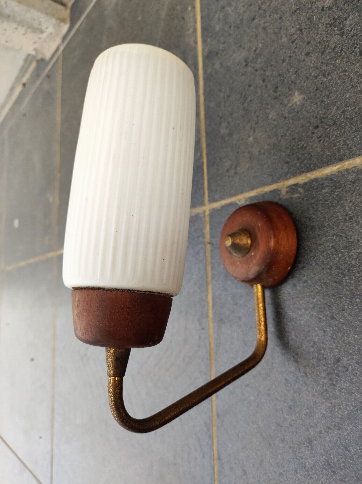 Scandinavian wall lamp teak and glass Denmark vintage 60 Modernist