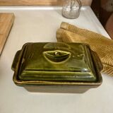 Vintage green majolica butter dish