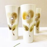 Grands verres en céramique, motif fleur peint à la main, tons beige/crème