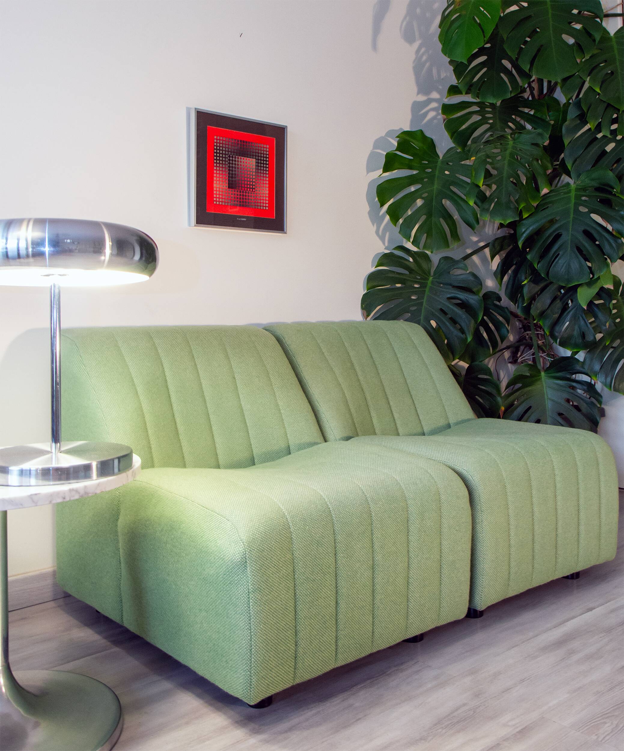 Armchair 1980s water green wool fabric
