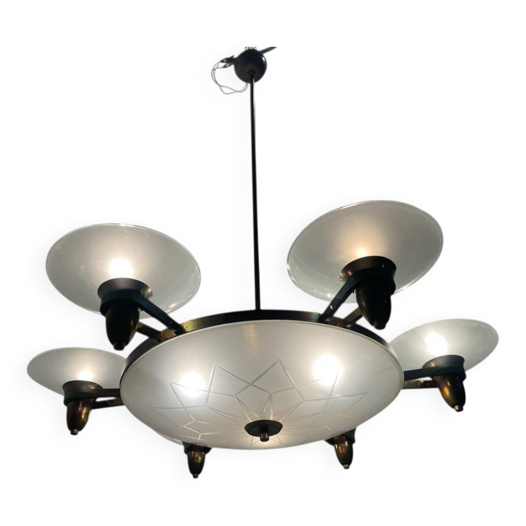 Large Art Deco Bronze Chandelier 1950’s