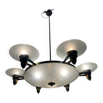 Large Art Deco Bronze Chandelier 1950’s